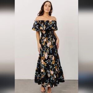 Baltic Born Floral Off-Shoulder Maxi Dress - Black and Multicolor
